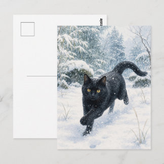 series_4_7|First Snow Forest Black Cat JP Art ポストカード