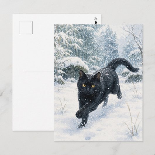 series_4_7|First Snow Forest Black Cat JP Art ポストカード (正面/裏面)