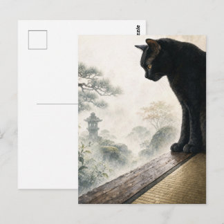 series_4_9|Misty Morning Black Cat Japanese Art ポストカード