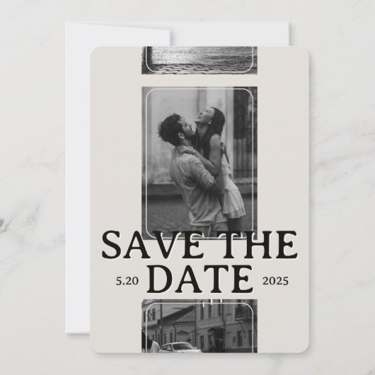 Serifモダン付きフォトグはっきりしたリッド日付の保存 招待状 (裏面)