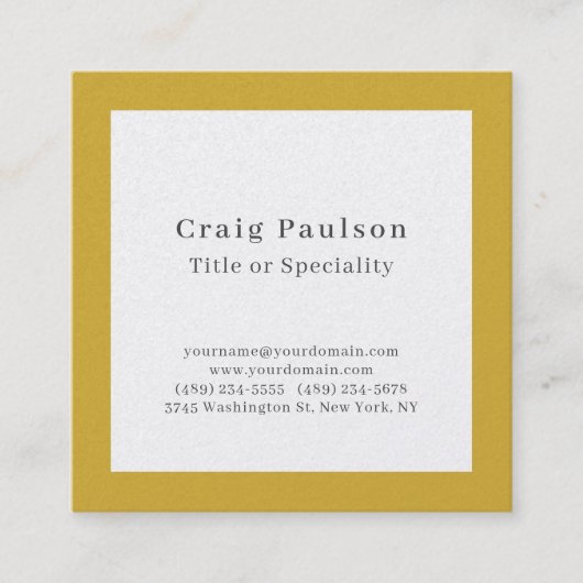 Serif Font Simple Professional Plain Gold White スクエア名刺 (正面)