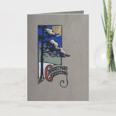 Serigraphクリスマスツリー雪の月のグリーティングカード シーズンカード (正面)