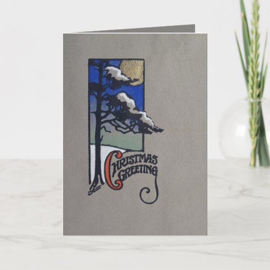 Serigraphクリスマスツリー雪の月のグリーティングカード シーズンカード (正面)