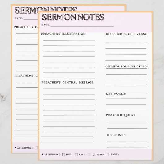 Sermonノートのワークシート (正面/裏面)