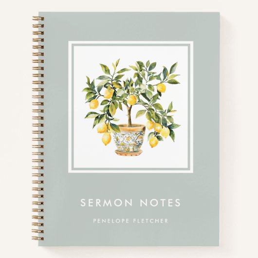 Sermon Notes水モダン色レモンツリー ノートブック (正面)