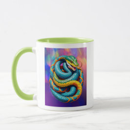 Serpent géant coloré enroulé sur fond coloré. マグカップ
