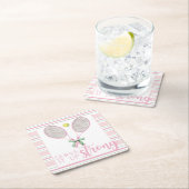 "Serve It Up Strong" Pink Tennis Racket  スクエアペーパーコースター (インサイチュ)