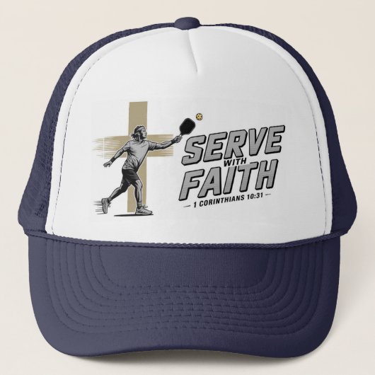 Serve With Faith Christian Pickleball Trucker Hat キャップ (正面)