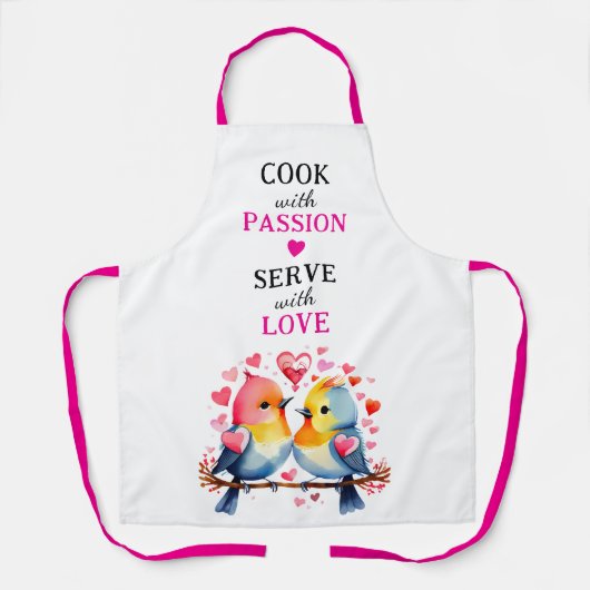 Serve with love birds white pink エプロン (正面)