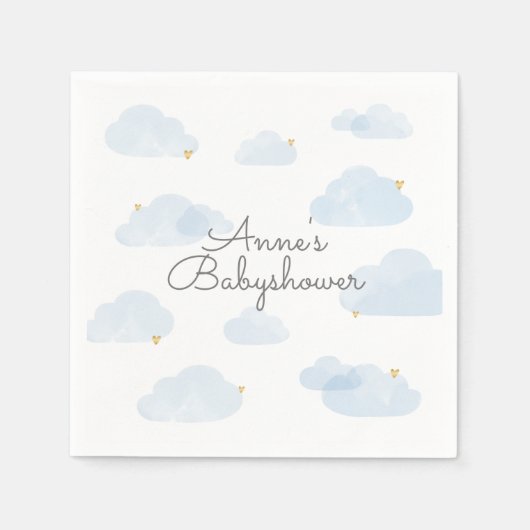 Servetten babyshower wolken lichtblauw jongen スタンダードカクテルナプキン (正面)