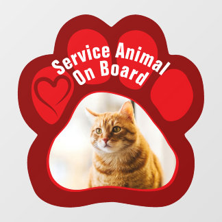 Service Animal On Board Paw Print Photo Cat ウィンドウサイン