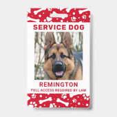 Service Dog ID パーソナライズされた Red Pawプリント写真 バッジ (正面)