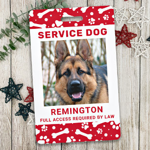 Service Dog ID パーソナライズされた Red Pawプリント写真 バッジ