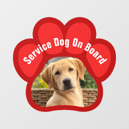 Service Dog On Board Paw Print Photo Red ウィンドウサイン