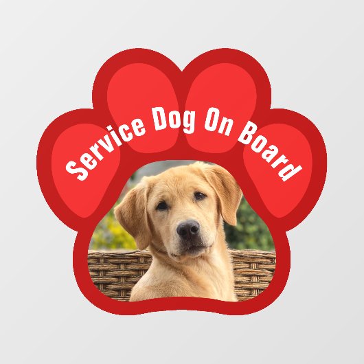 Service Dog On Board Paw Print Photo Red ウィンドウサイン (シート)