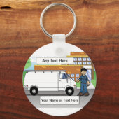 Service Van white Cartoon by PrintedPerfection.com キーホルダー (正面)