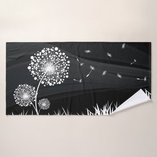 Serviette de bain Pissenlit noir et blanc バスタオル (バスタオル)