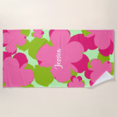 Serviette de plage Popflower rose/vert ビーチタオル (正面)