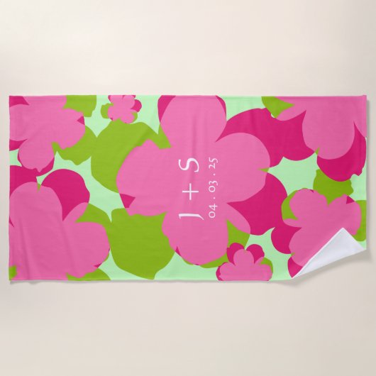Serviette de plage Popflower rose/vert ビーチタオル (正面)
