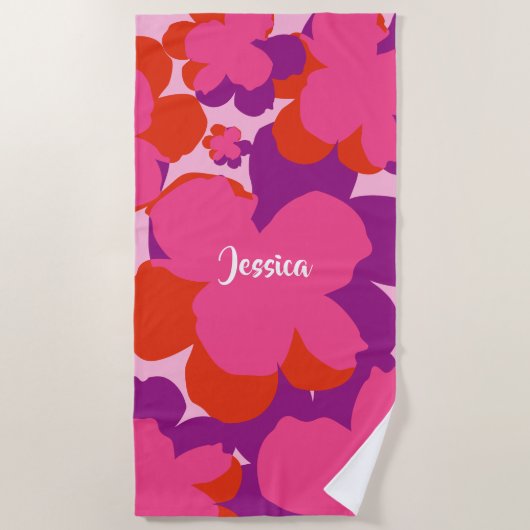 Serviette de plage Popflower rose/violet ビーチタオル (正面)