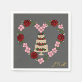 Serviette de table grise avec un cœur rose スタンダードカクテルナプキン (正面)