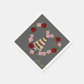 Serviette de table grise avec un cœur rose スタンダードカクテルナプキン (角)