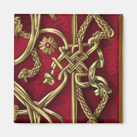 Serviette en papier médiévale rouge et or マグネット (正面)