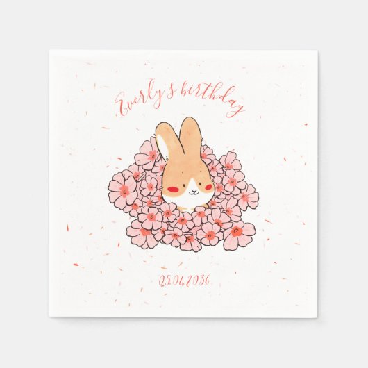 Serviette papier personnalisé anniversaire Lapin スタンダードカクテルナプキン (正面)
