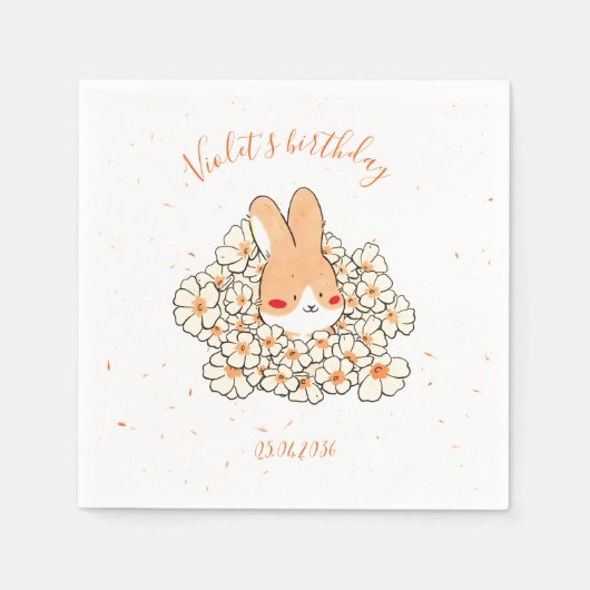 Serviette papier personnalisé anniversaire Lapin スタンダードカクテルナプキン (正面)