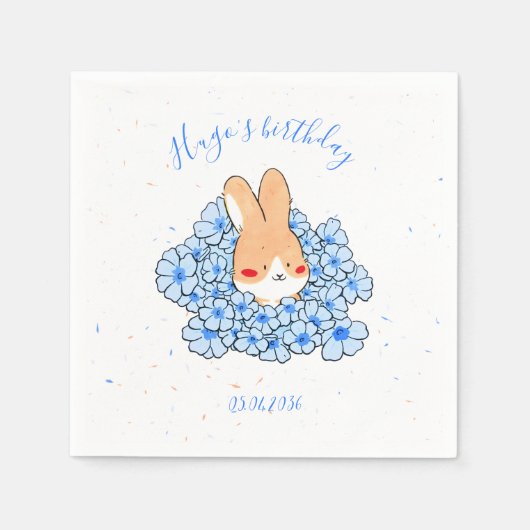Serviette papier personnalisé anniversaire Lapin スタンダードカクテルナプキン (正面)