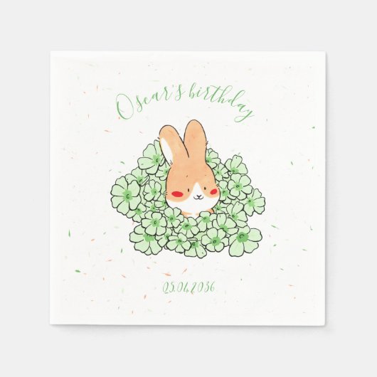 Serviette papier personnalisé anniversaire Lapin スタンダードカクテルナプキン (正面)