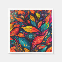 Servietten mit  farbenfrohem Blättermotiv スタンダードカクテルナプキン