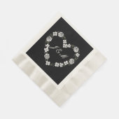 Serviettes de mariage noires et blanches floral 縁ありランチョンナプキン (角)