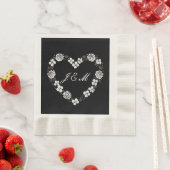 Serviettes de mariage noires et blanches floral 縁ありランチョンナプキン (インサイチュ)