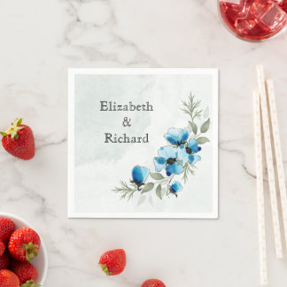 Serviettes "Fleurs bleues" スタンダードカクテルナプキン