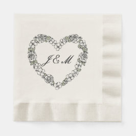 Serviettes - mariage noir et blanc coeur floral 縁ありランチョンナプキン