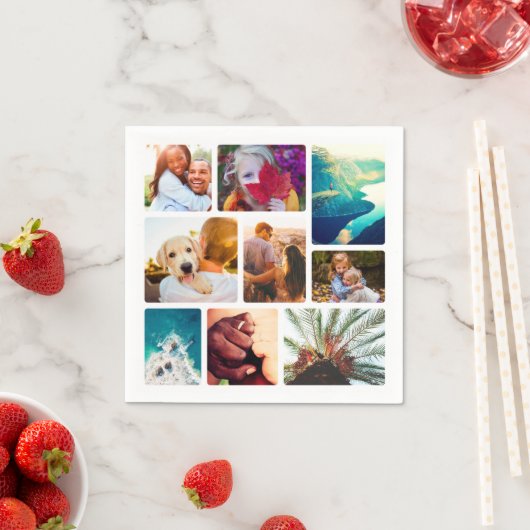 Serviettes Napkins 9 Photo Collageテンプレート スタンダードカクテルナプキン (インサイチュ)