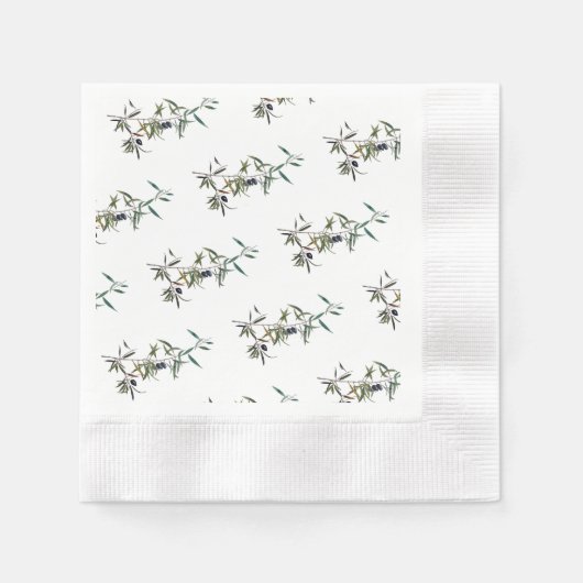 Servilleta de papel con acuarela de rama de olivo 縁ありカクテルナプキン (正面)