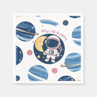 Servilleta De Papel Cumpleaños Astronauta PinkBlue スタンダードカクテルナプキン