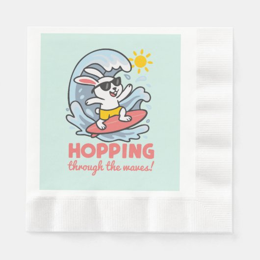 Servilletas con diseño de conejito surfero kawaii 縁ありランチョンナプキン (正面)
