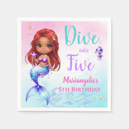 Servilletas De Papel Afro Red Hair Mermaid Birthda スタンダードカクテルナプキン