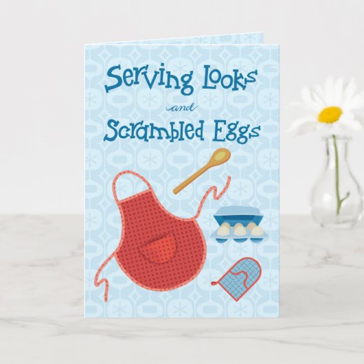 Serving Looks and Scrambled Eggs - Retro Apron カード (小さな植物)