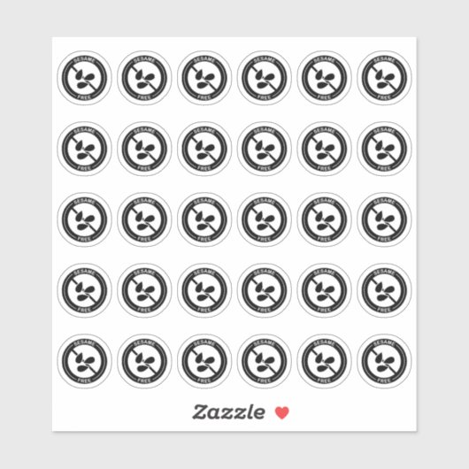 Sesame Free Wedding Place Card Mini Food Allergy シール (シート)