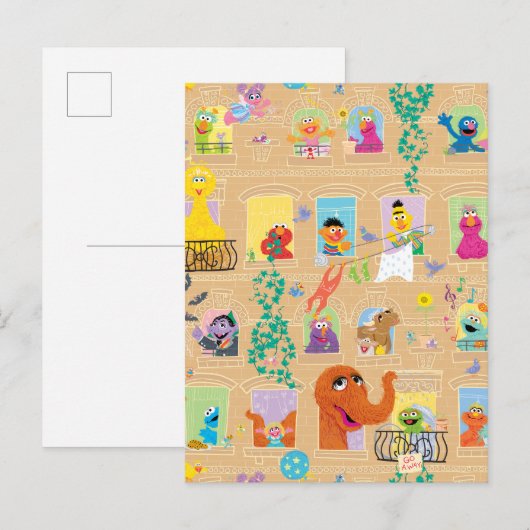 Sesame Street Apartment Windows Pattern ポストカード (正面/裏面)