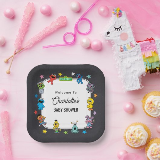 Sesame Street Characters Chalkboard Baby Shower ペーパープレート (パーティー)