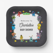 Sesame Street Characters Chalkboard Baby Shower ペーパープレート (正面)
