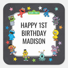 Sesame Street Characters Chalkboard Birthday スクエアシール