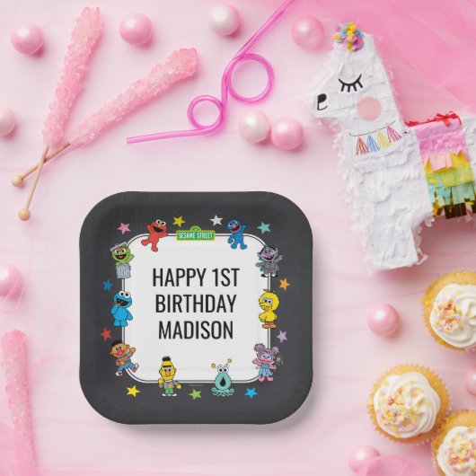 Sesame Street Characters Chalkboard Birthday ペーパープレート (パーティー)