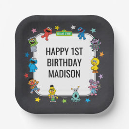 Sesame Street Characters Chalkboard Birthday ペーパープレート