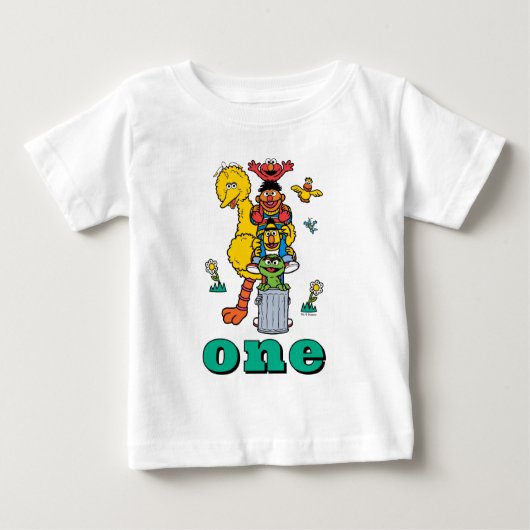 Sesame Street Characters First Birthday Baby T-Shi ベビーTシャツ (正面)